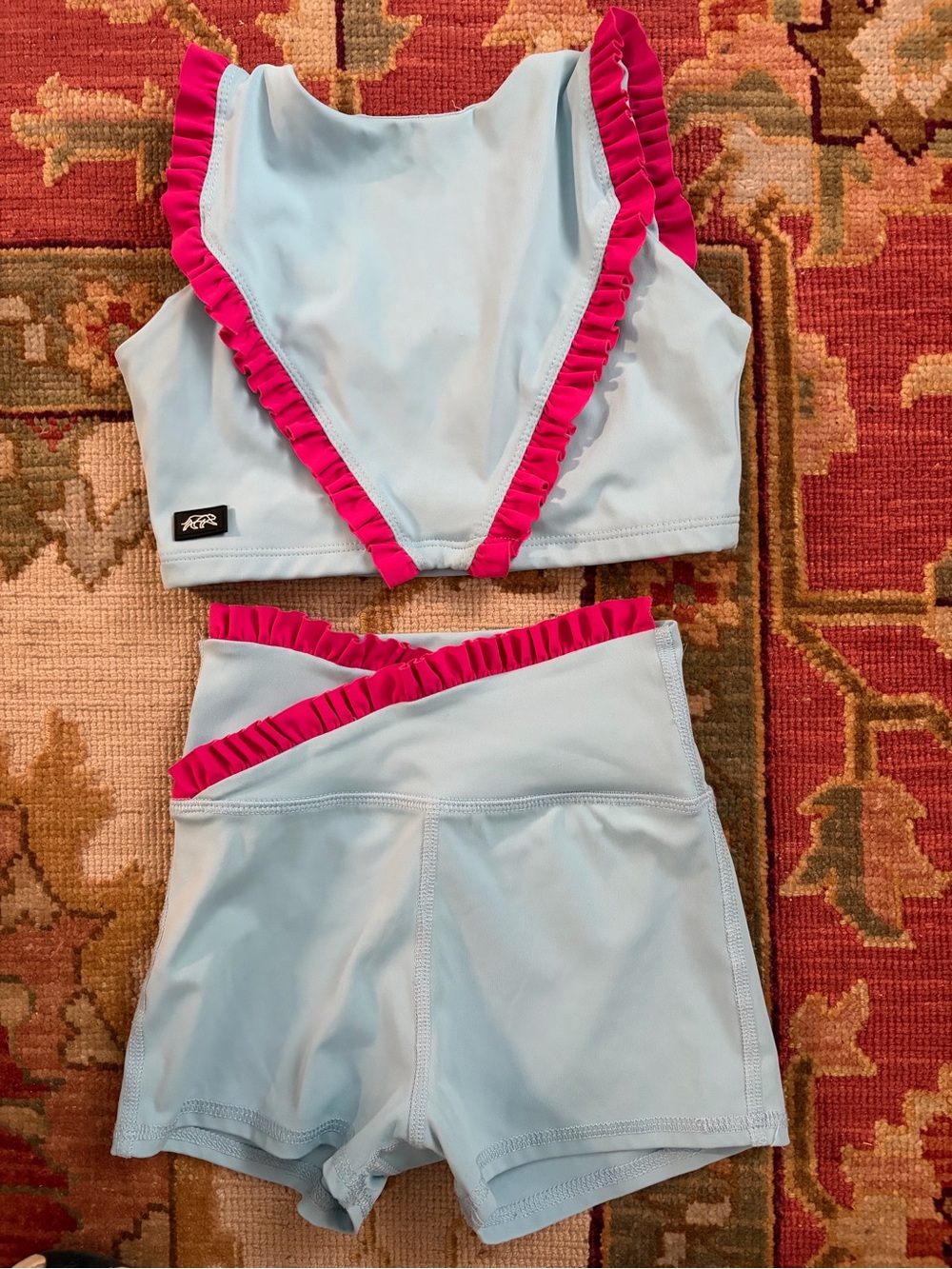Tiger Friday Girls Two-Piece Athletic Set Child XL Blue & Pink Ruffle